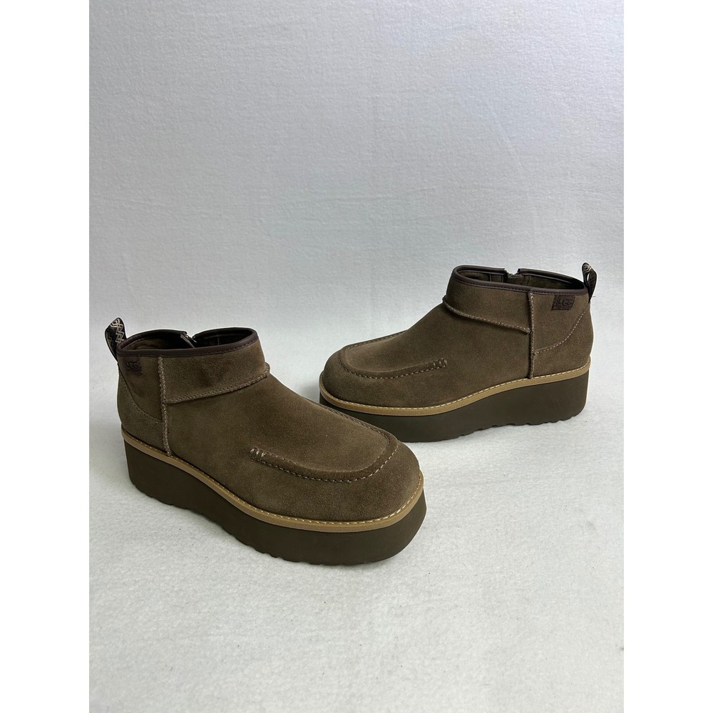 Chunky Platform UGG Womens Size 10 Brown Suede Moc Toe Side Zip Ankle Boots